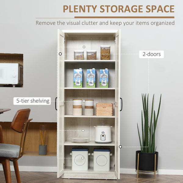 5-Tier Pantry with Adjustable Doors and Shelves, Distressed White