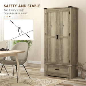 Country style pantry cabinet with 2 doors, drawer and adjustable shelves, grey-beige