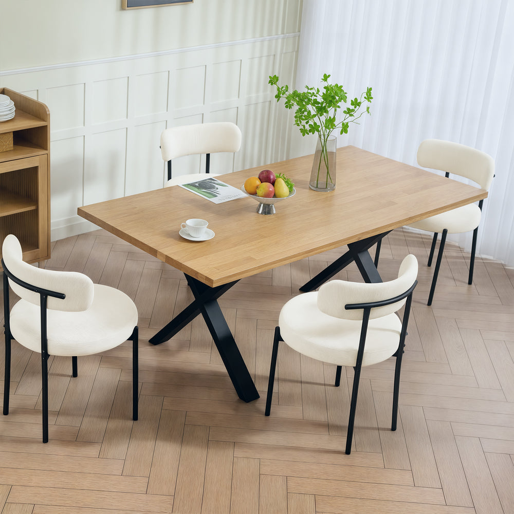 Set of 4 modern kitchen chairs with beige corduroy upholstery