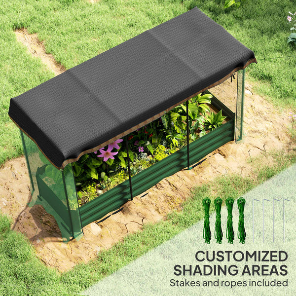 Galvanized steel planter with grow cage and shade cloth for flowers, vegetables and herbs