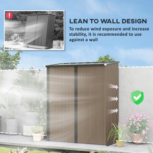 Steel garden shed with single lockable door, brown