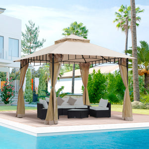 10 x 10 gazebo with metal frame and mesh side panels, beige