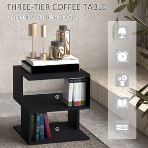 Modern 3-Tier Square Wooden Side Table, Black