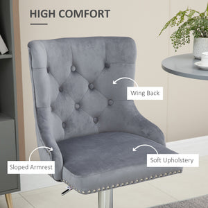 Set of 2 modern adjustable bar stools in velvet, grey