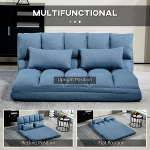 2-seater folding sofa bed with 9-position backrest and 2 cushions Light blue