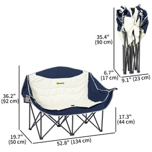 Double Camping Chair with Cup Holders and Carry Bag, Load Capacity: 250 kg, Navy Blue