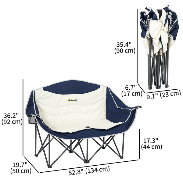 Double Camping Chair with Cup Holders and Carry Bag, Load Capacity: 250 kg, Navy Blue