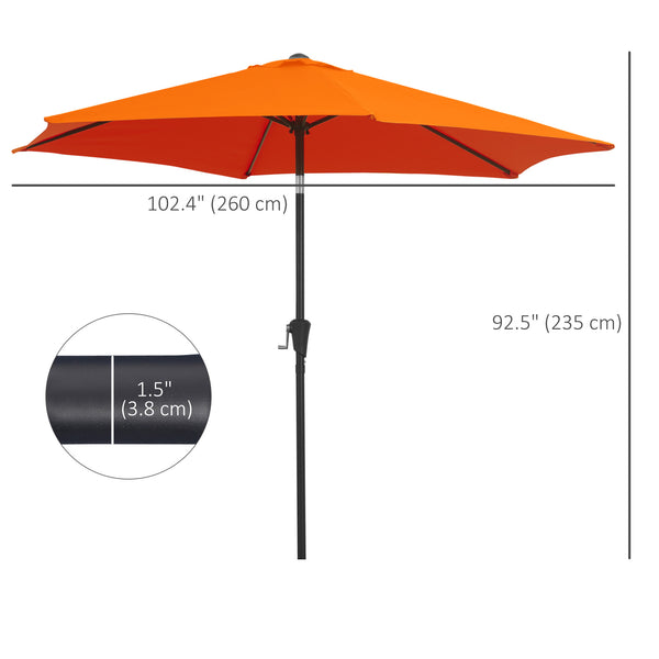 6.5-foot round parasol with crank and tilting canopy, orange