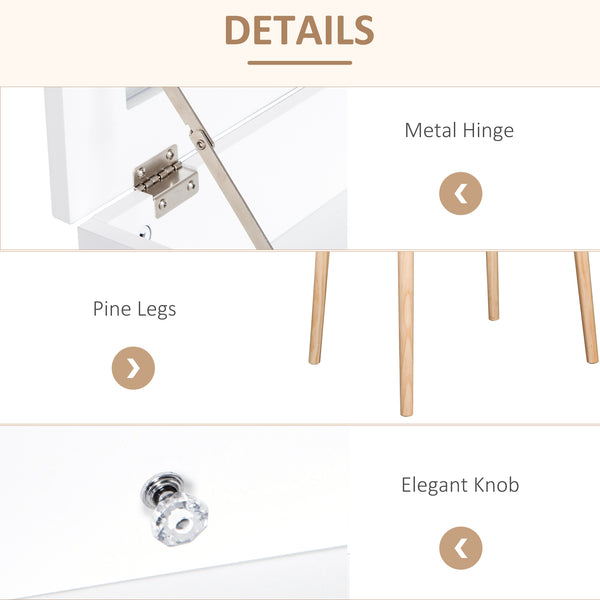 Dressing table with folding mirror and 2 drawers, white