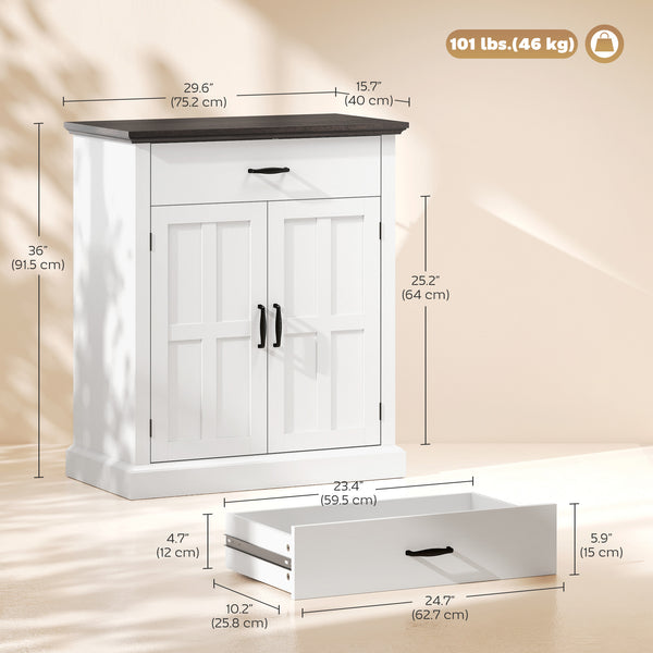 Storage sideboard with drawer, 2 doors and adjustable shelf – White