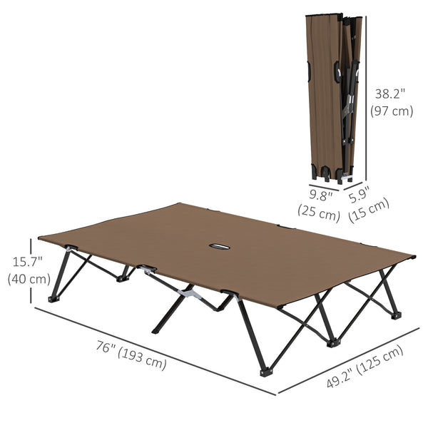 76 Inch Portable Double Person Folding Camp Bed with Carry Bag, Khaki