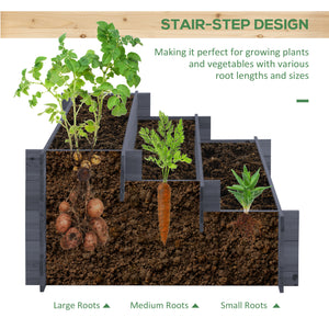 Three-tier raised wooden planter, grey