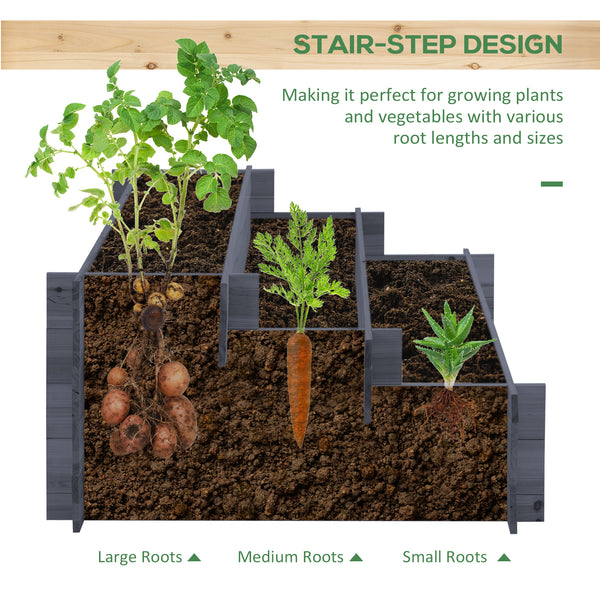 Three-tier raised wooden planter, grey