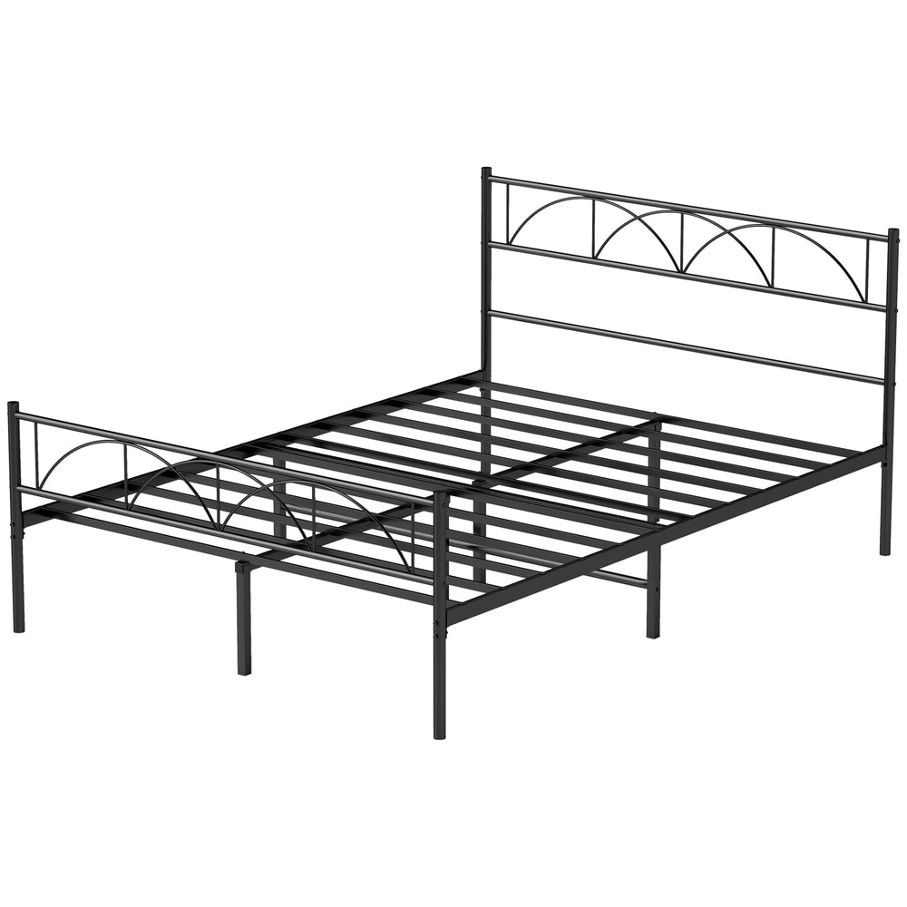 Metal platform bed frame with headboard, steel slatted base, Double