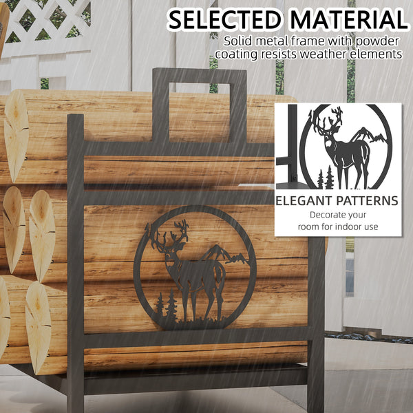 Decorative steel log holder with black side handles