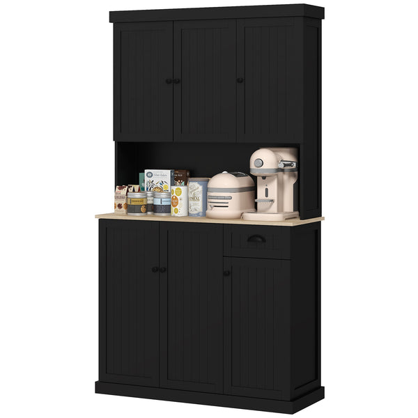 Pantry with microwave oven stand, black