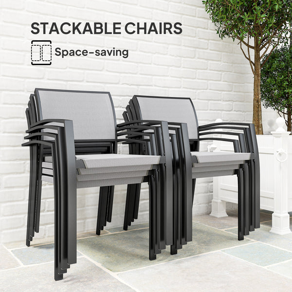 9-Piece Patio Dining Set with Stacking Chairs, Gray