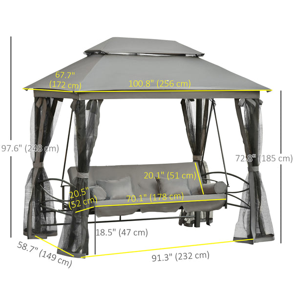 Convertible swing chair for 3 people with canopy, dark grey