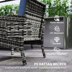 6 Piece Garden Furniture Set with Garden Chairs, Ottomans, Sofa, Glass Table and Cushions, Navy Blue