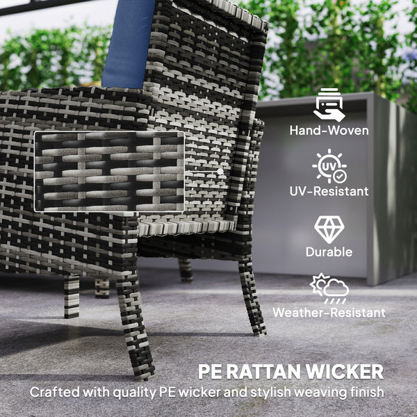 6 Piece Garden Furniture Set with Garden Chairs, Ottomans, Sofa, Glass Table and Cushions, Navy Blue