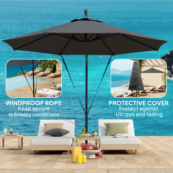 9.5ft offset parasol with wind protection strap, grey