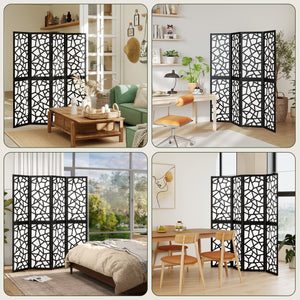 Folding screen with 4 panels, 1.70 m, lightweight and opaque, geometric pattern, black