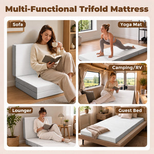 6-inch 3-Section Folding Twin Mattress with Cooling Gel Memory Foam – White and Gray