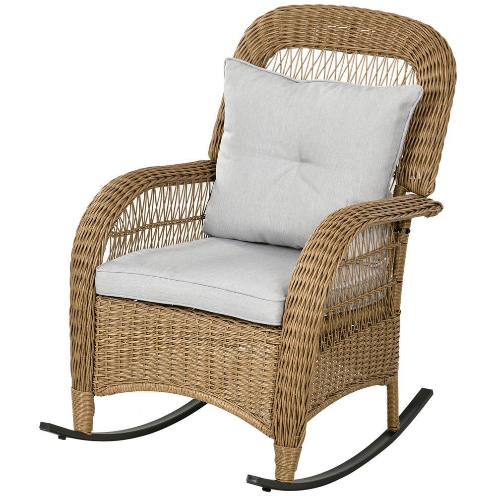 Rattan rocking chair with cushion, light grey