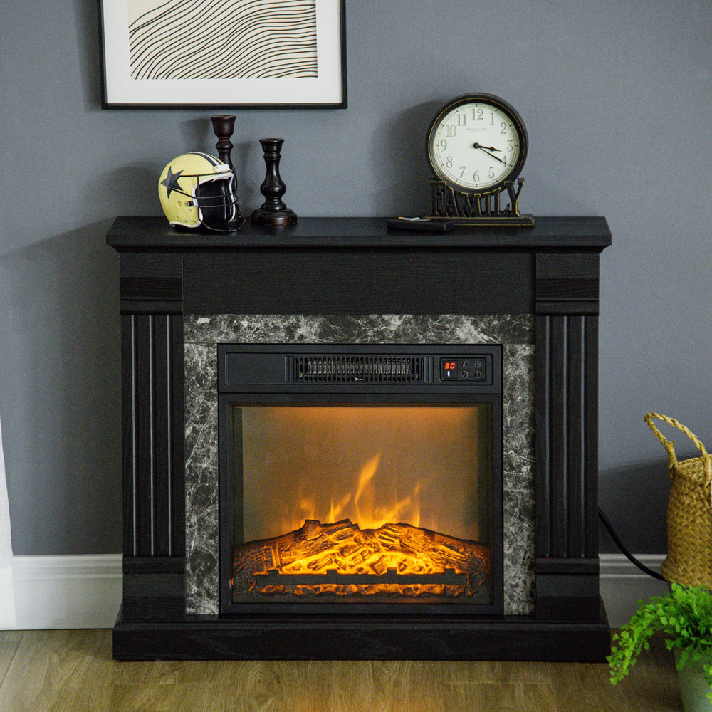 Electric fireplace with 1400W black wooden chimney 