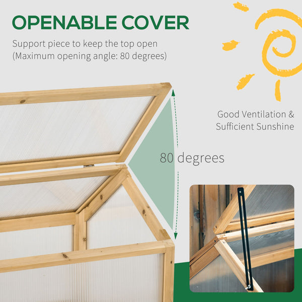 Portable raised wooden garden greenhouse with hinged lid