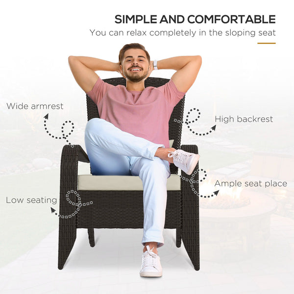 Rattan Adirondack Chair with Cushions for Patio, Khaki