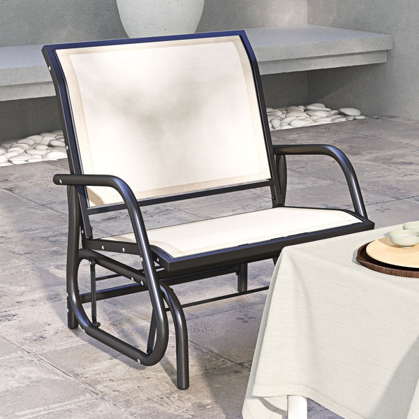 Garden armchair with breathable mesh seat and backrest, metal frame and armrests, cream color