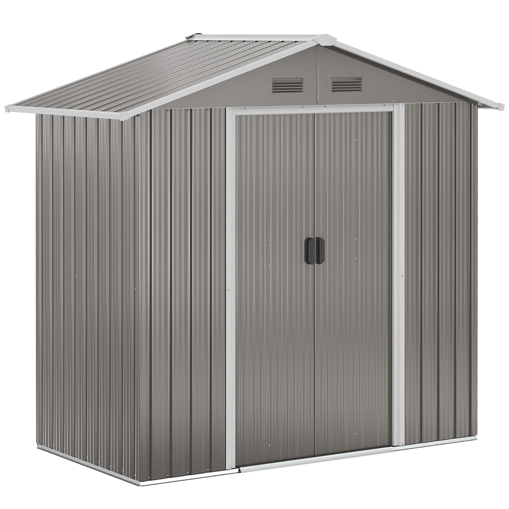 Grey metal garden shed