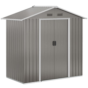 Grey metal garden shed