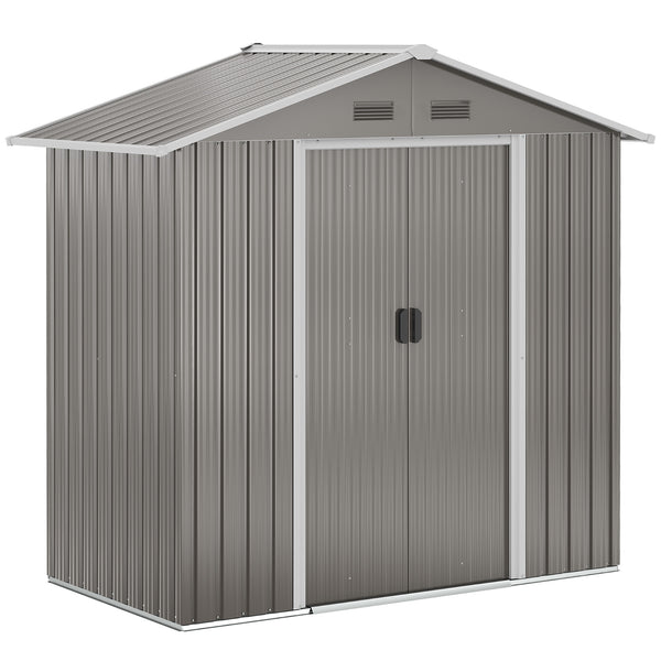 Grey metal garden shed