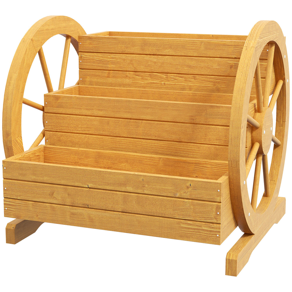 Three-tier wooden planter in the shape of a cart