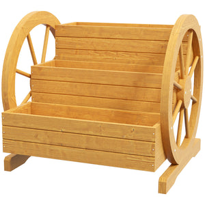 Three-tier wooden planter in the shape of a cart