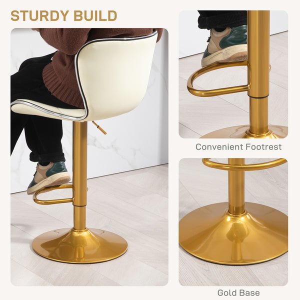 Set of 2 bar stools with PU leather upholstery, white