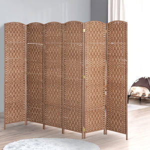 Folding room divider with 6 panels, natural color