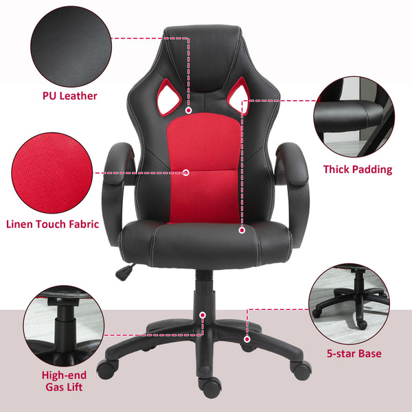 Gaming chair with swivel casters, red