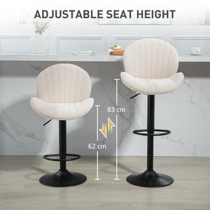 Set of 2 swivel bar stools with backrest, adjustable height and footrest, beige