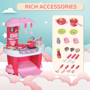 Kids Kitchen Set with Sound and Light and 38 Accessories - Pink