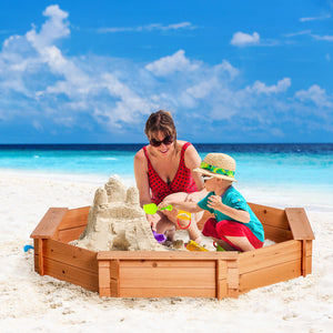 Kids Sandbox with Cover and Seat, Outdoor Children Sand Playset for Backyard, Boys and Girls, Red, 55" x 55" x 8.5"