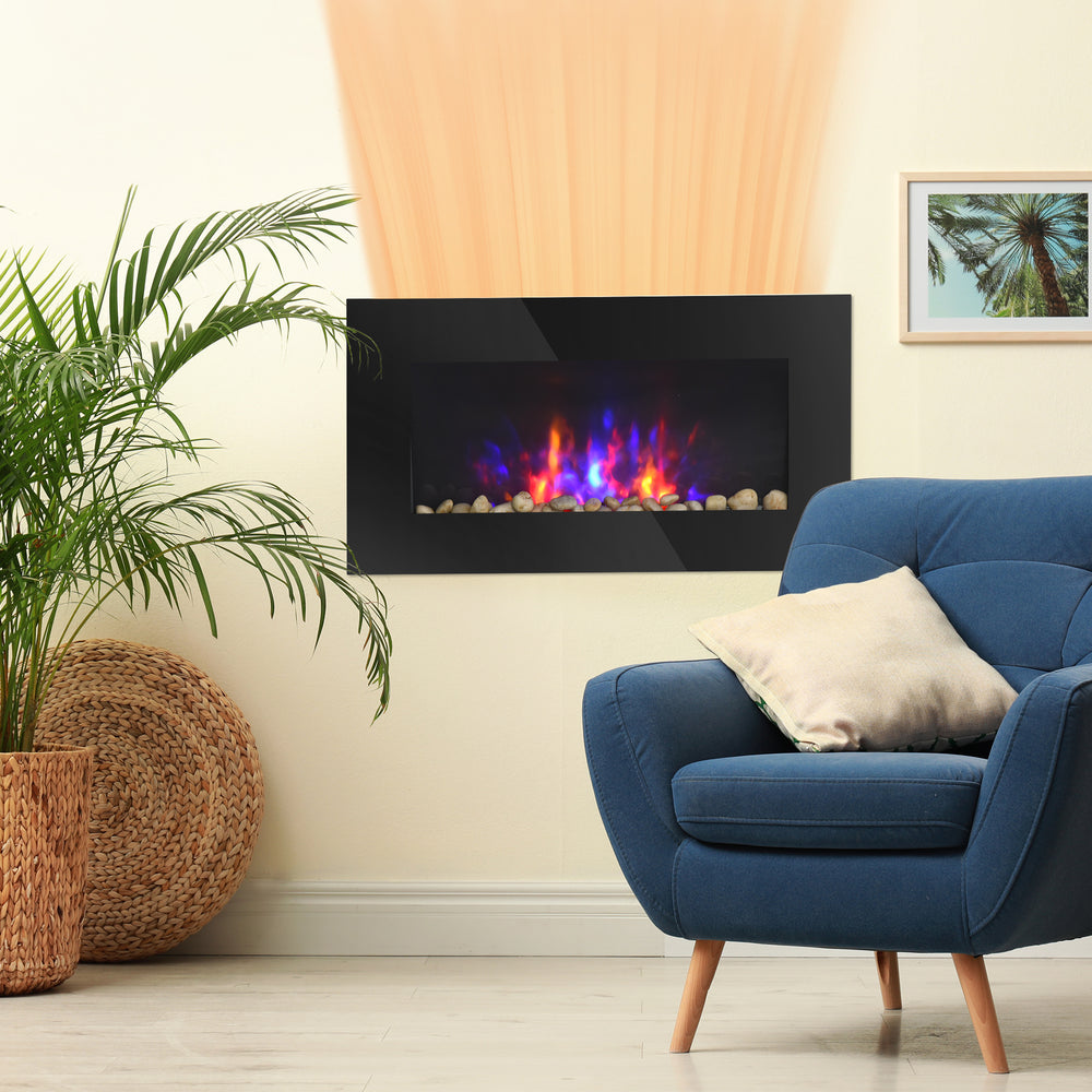 72 cm wall-mounted fireplace with patented LED flame effect and 7 colours, black