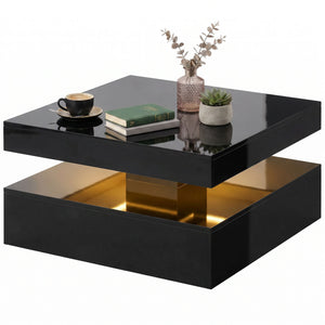 LED Coffee Table with 2-Tier Storage with Open Shelf and Remote Control for Living Room, High Gloss Black