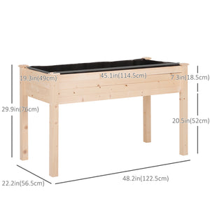 Raised wooden planter with legs, natural wood color