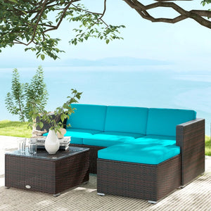 Garden furniture with soft cushions, corner sofas, turquoise