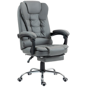 High-back office chair in faux leather with retractable footrest, grey