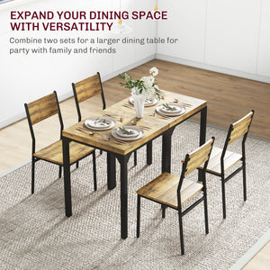 2-person table and chairs set, 3 pieces with metal legs, rustic brown color.