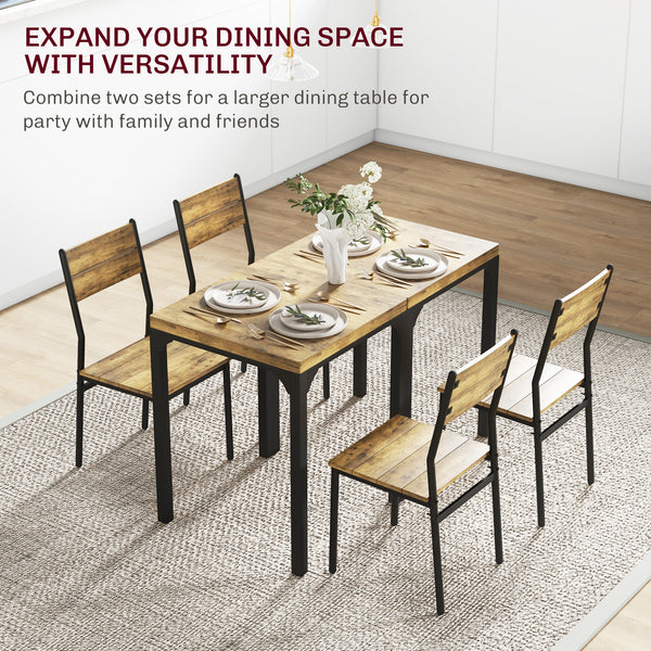 2-person table and chairs set, 3 pieces with metal legs, rustic brown color.
